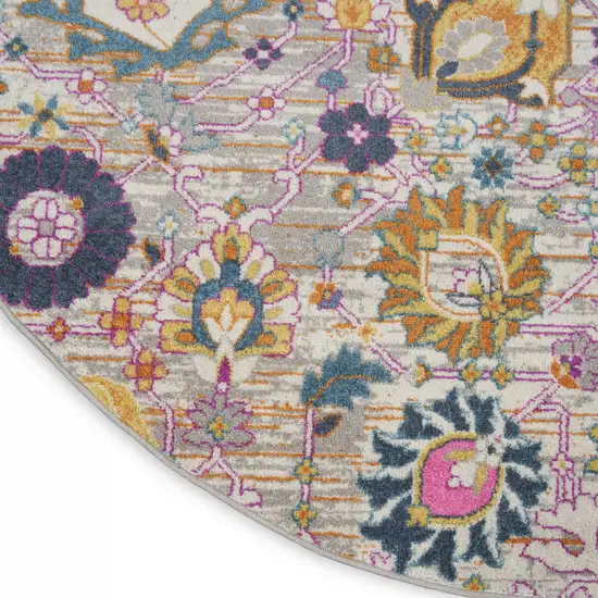 4' Gray Round Floral Power Loom Area Rug Photo 9