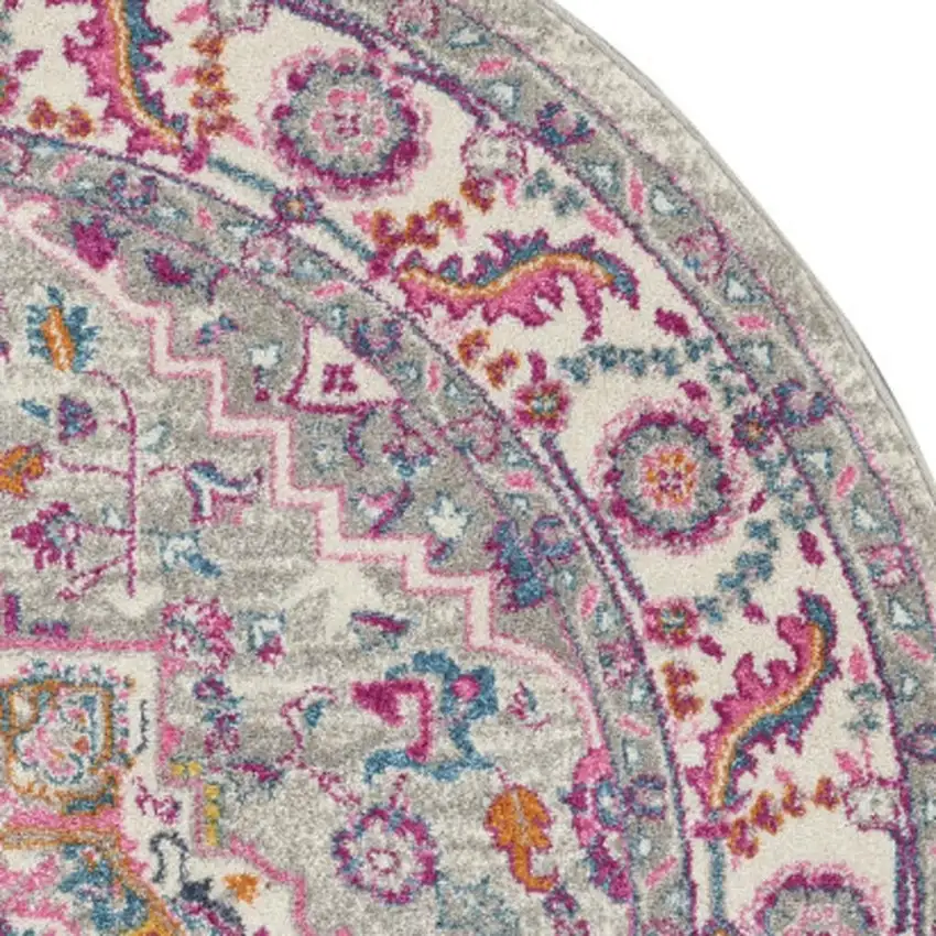 4' Gray Round Floral Power Loom Area Rug Photo 1