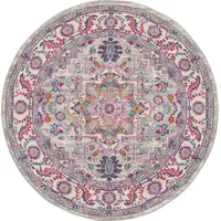 Photo of 4' Gray Round Floral Power Loom Area Rug