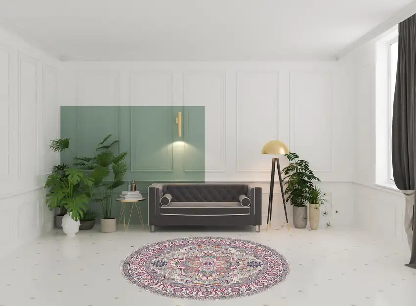 8' Gray Round Floral Power Loom Area Rug Photo 2
