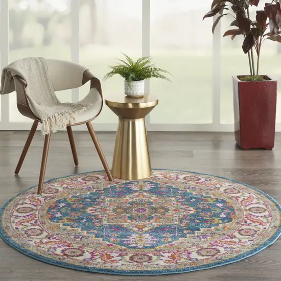 5' Gray Round Floral Power Loom Area Rug Photo 9