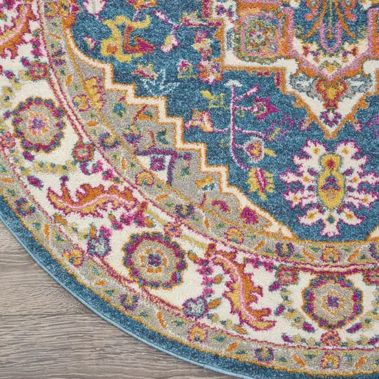 5' Gray Round Floral Power Loom Area Rug Photo 3