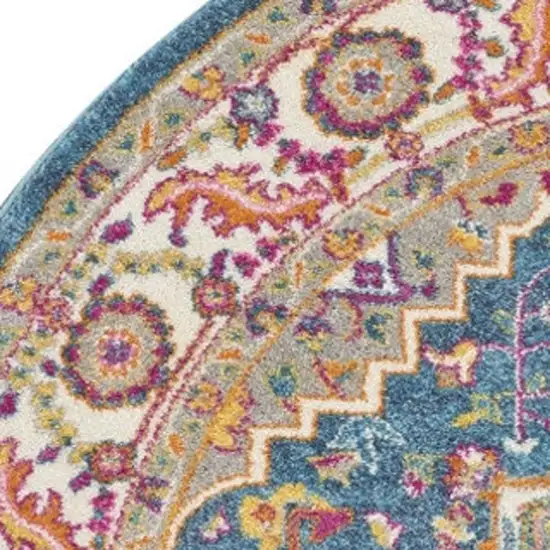 5' Gray Round Floral Power Loom Area Rug Photo 3