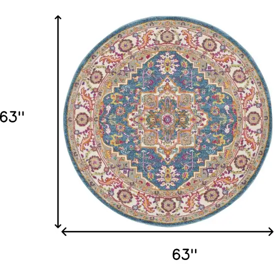 5' Gray Round Floral Power Loom Area Rug Photo 3