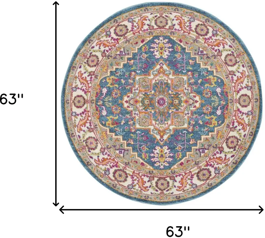 5' Gray Round Floral Power Loom Area Rug Photo 3
