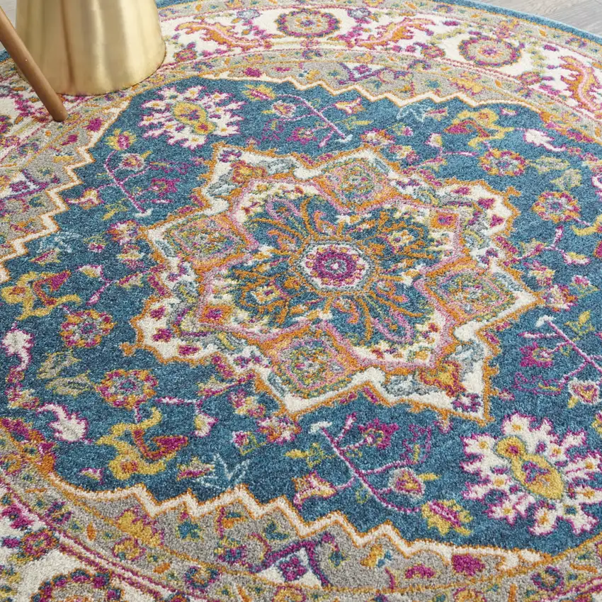 5' Gray Round Floral Power Loom Area Rug Photo 9