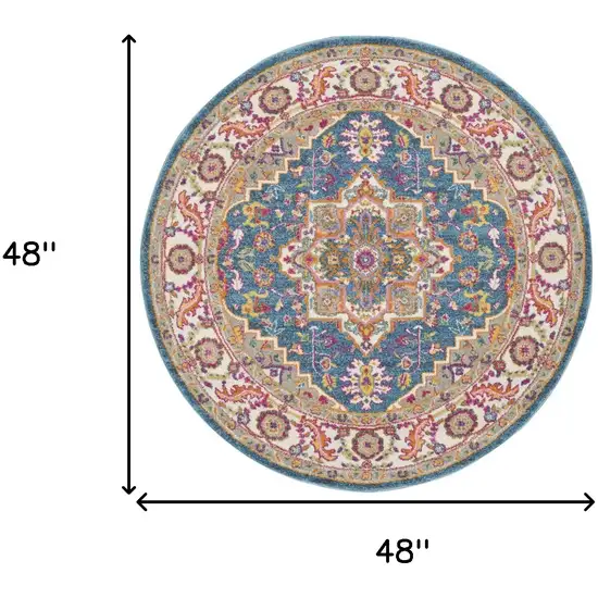 4' Gray Round Floral Power Loom Area Rug Photo 3