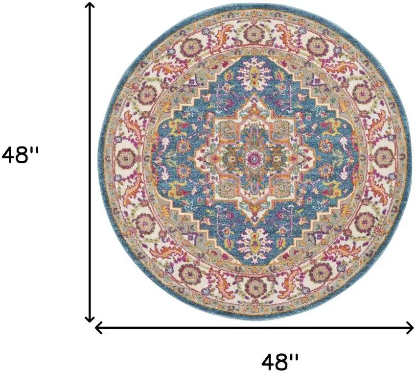 4' Gray Round Floral Power Loom Area Rug Photo 3