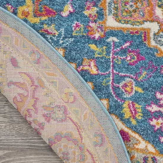 4' Gray Round Floral Power Loom Area Rug Photo 9