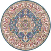 Photo of 4' Gray Round Floral Power Loom Area Rug