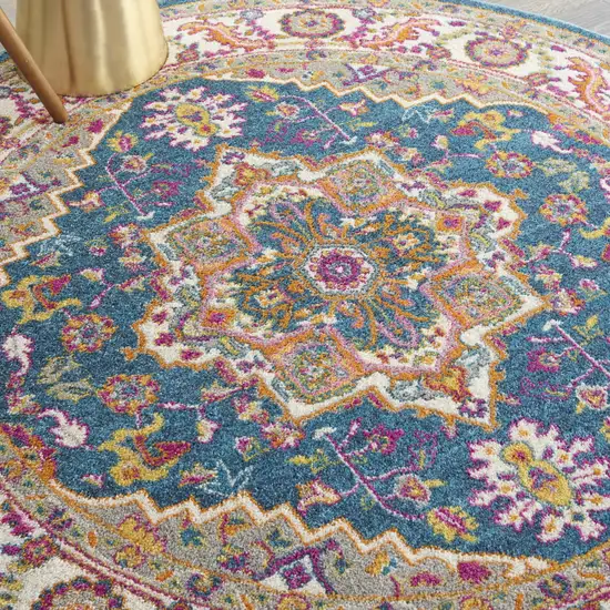 4' Gray Round Floral Power Loom Area Rug Photo 8