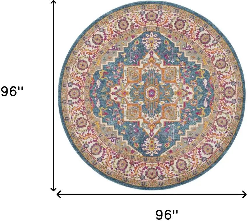 8' Gray Round Floral Power Loom Area Rug Photo 3