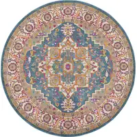 Photo of 8' Gray Round Floral Power Loom Area Rug