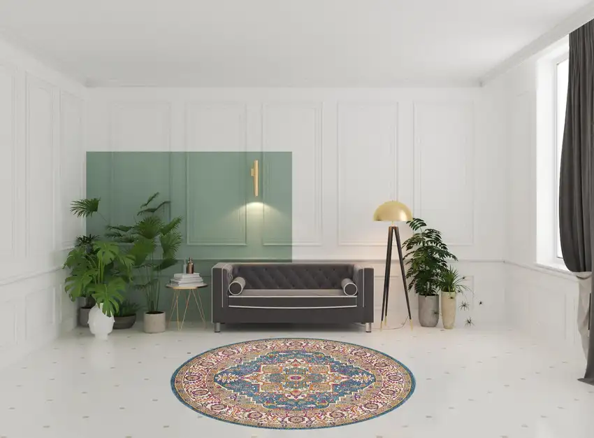 8' Gray Round Floral Power Loom Area Rug Photo 2