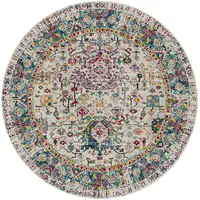 Photo of 7' Gray Round Floral Power Loom Area Rug