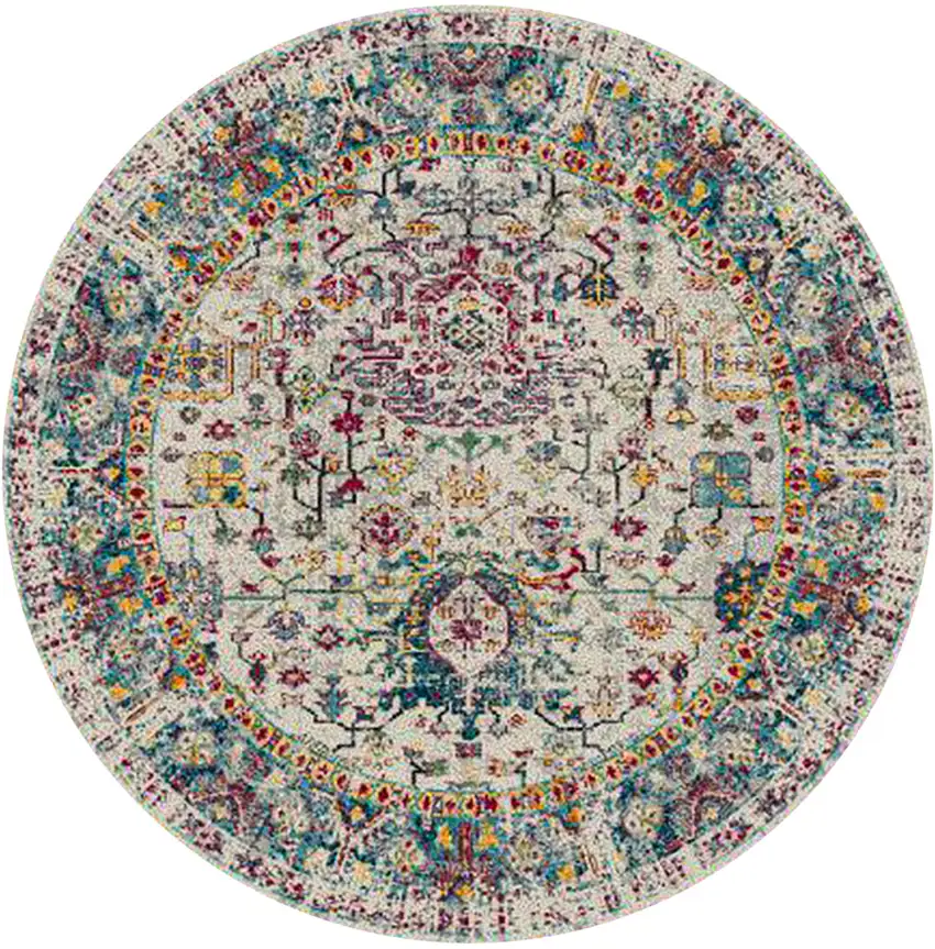 7' Gray Round Floral Power Loom Area Rug Photo 1