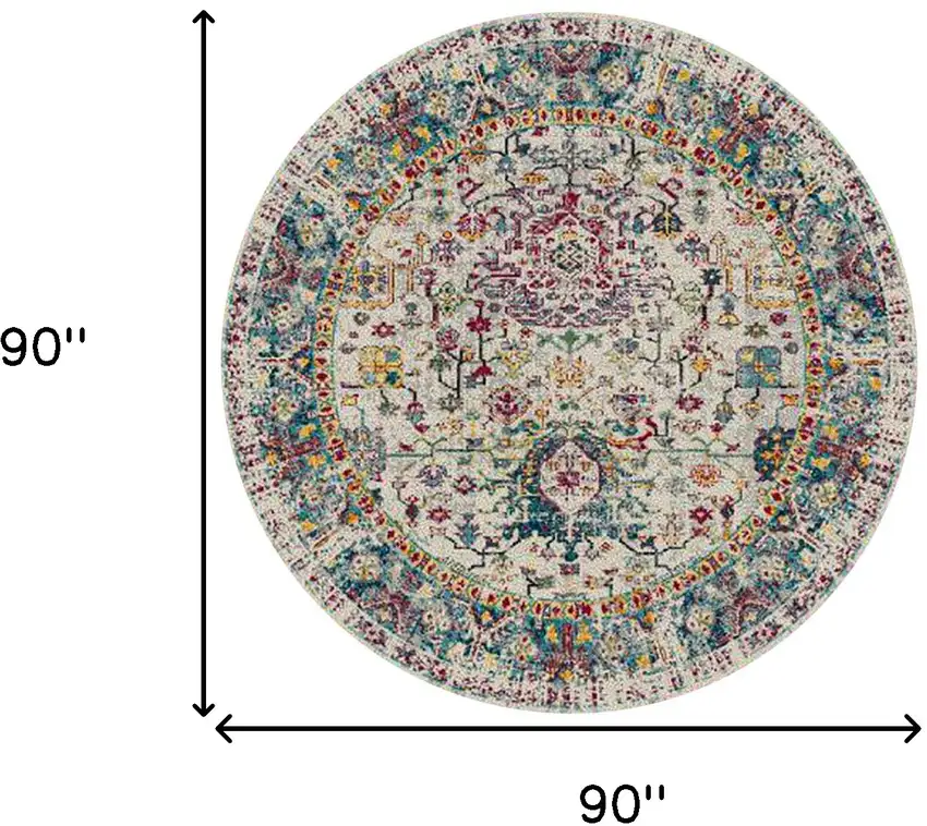 7' Gray Round Floral Power Loom Area Rug Photo 9