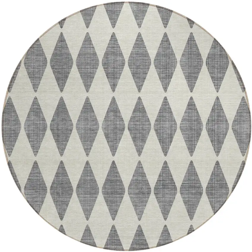 8' Gray Round Geometric Washable Indoor Outdoor Area Rug Photo 2