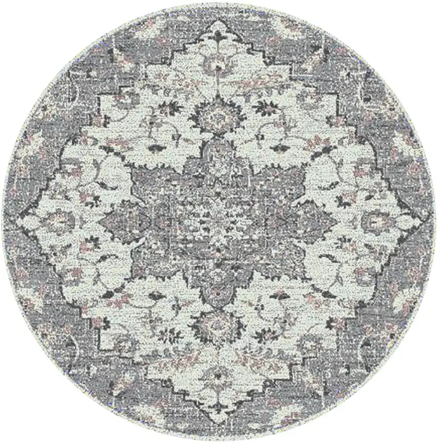 7' Gray Round Medallion Power Loom Area Rug Photo 1