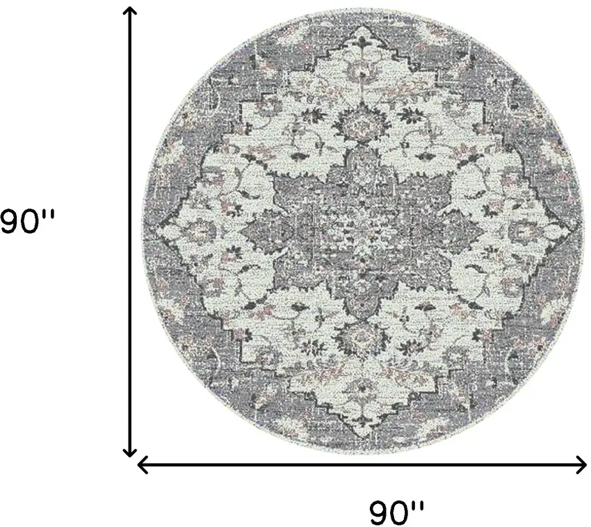 7' Gray Round Medallion Power Loom Area Rug Photo 6