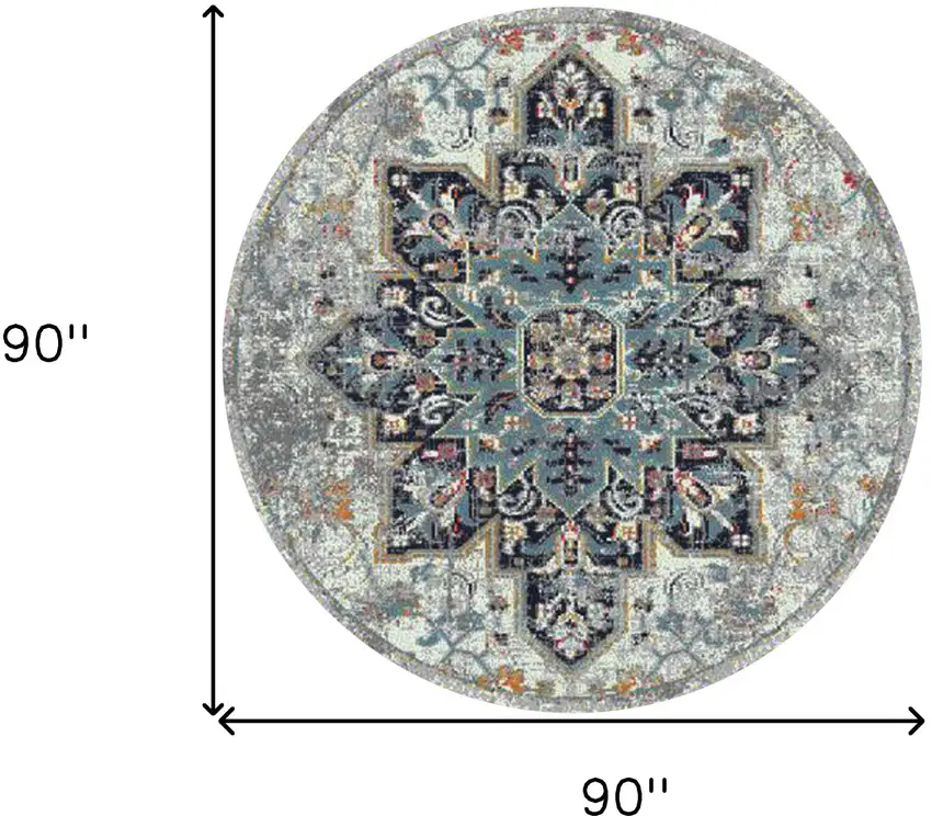 7' Gray Round Medallion Power Loom Area Rug Photo 8