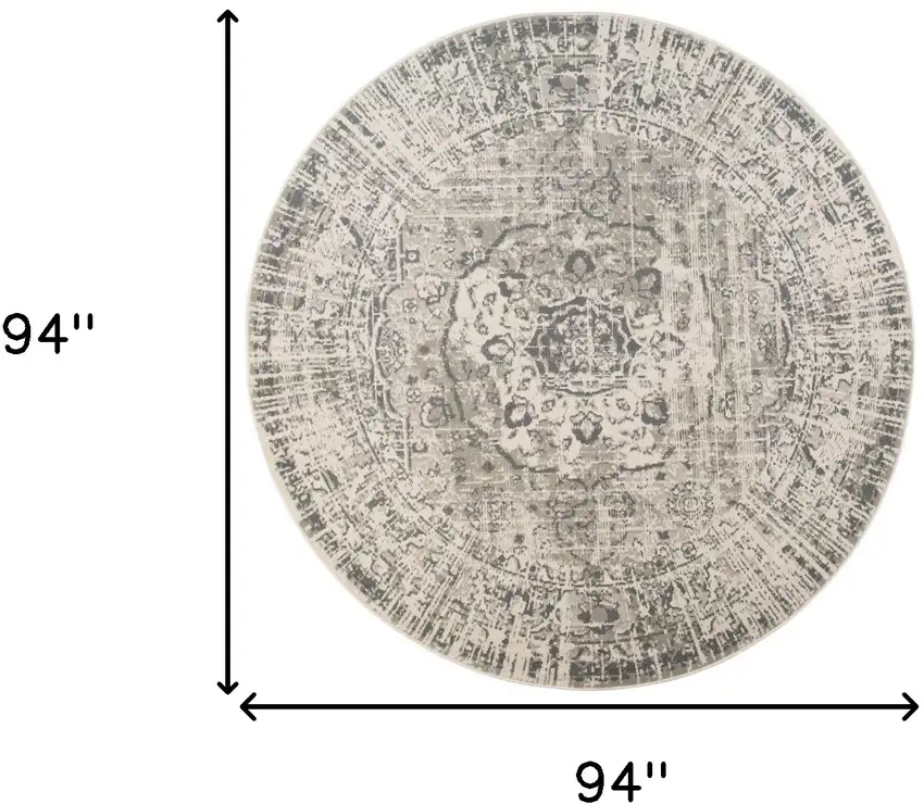 8' Gray Round Medallion Power Loom Area Rug Photo 8
