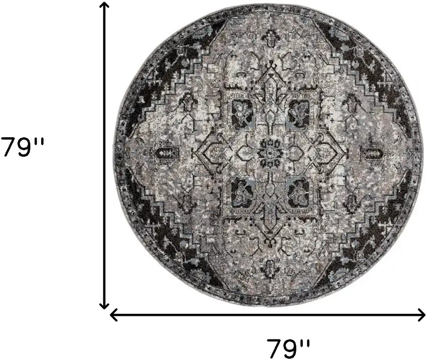 6' Gray Round Medallion Power Loom Area Rug Photo 6