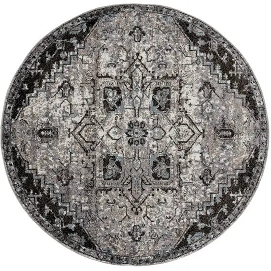 6' Gray Round Medallion Power Loom Area Rug Photo 1