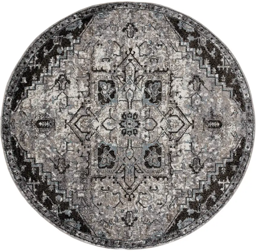 6' Gray Round Medallion Power Loom Area Rug Photo 1