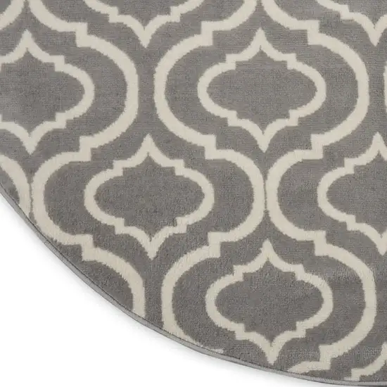 5' Gray Round Moroccan Power Loom Area Rug Photo 9