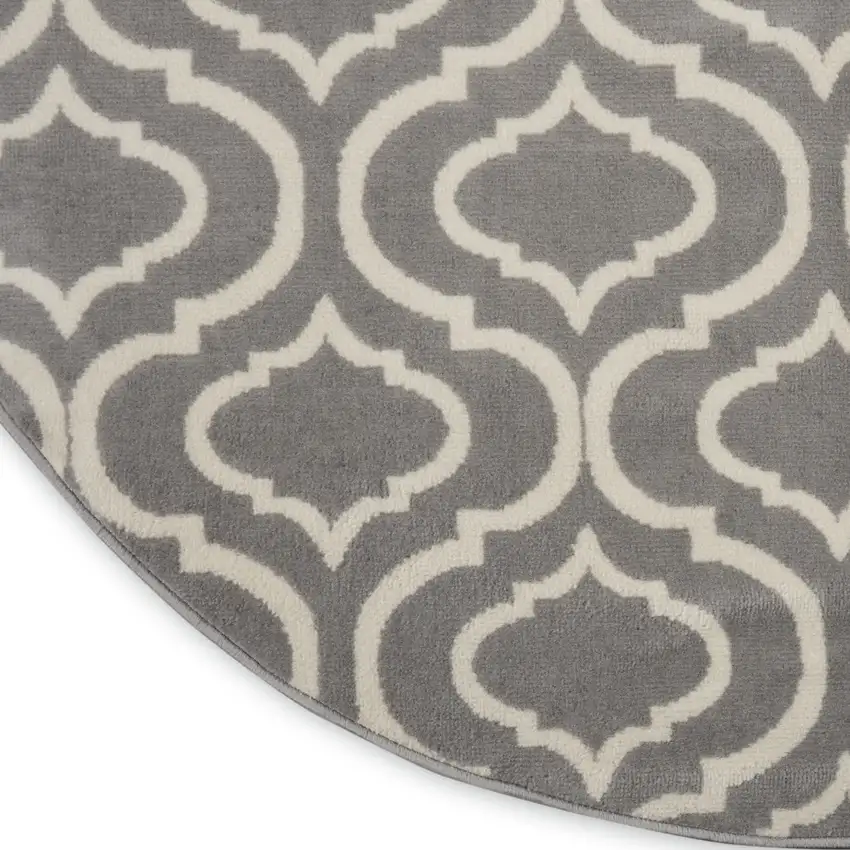 5' Gray Round Moroccan Power Loom Area Rug Photo 9
