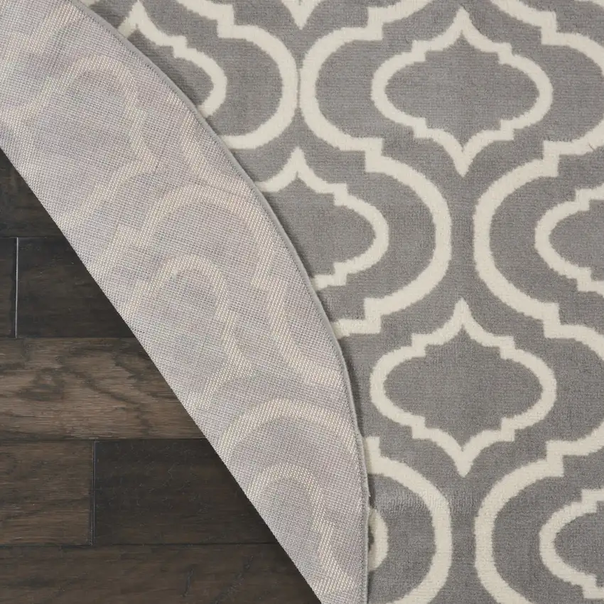 5' Gray Round Moroccan Power Loom Area Rug Photo 7