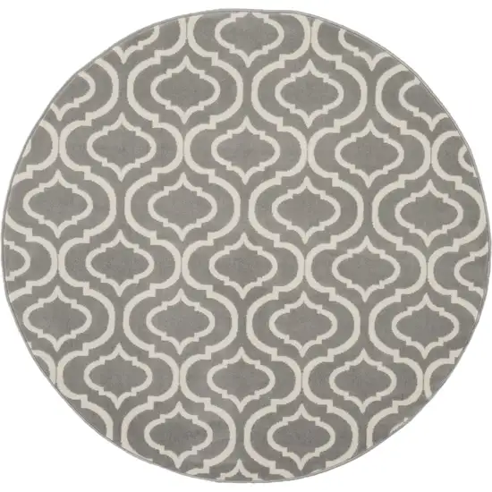 5' Gray Round Moroccan Power Loom Area Rug Photo 4