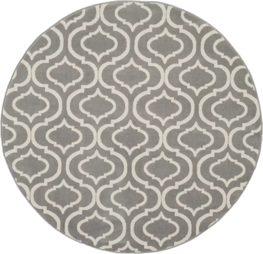 5' Gray Round Moroccan Power Loom Area Rug Photo 4