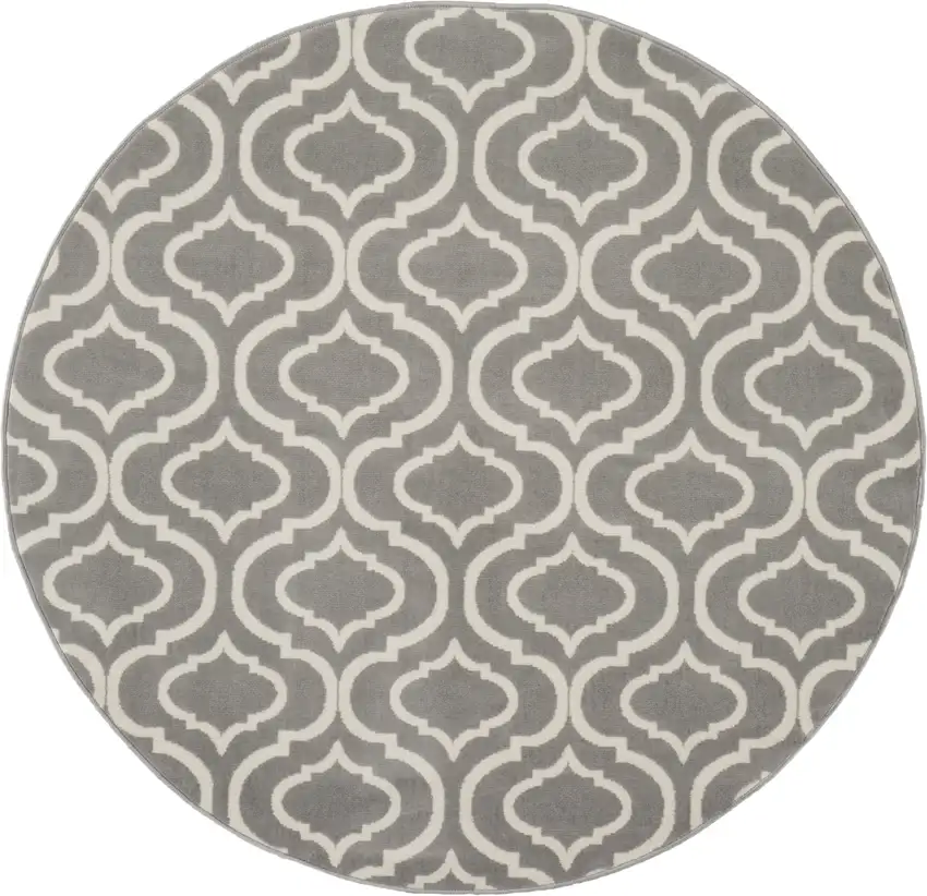 5' Gray Round Moroccan Power Loom Area Rug Photo 1