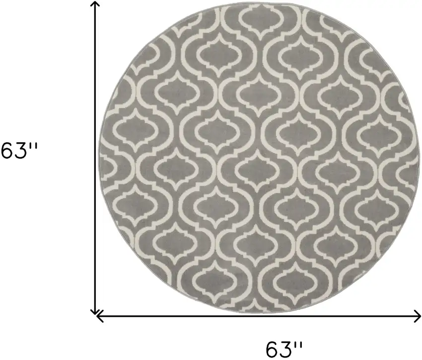 5' Gray Round Moroccan Power Loom Area Rug Photo 5