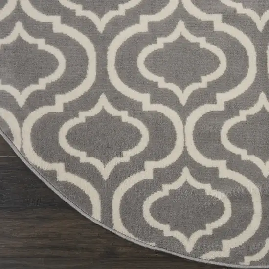 5' Gray Round Moroccan Power Loom Area Rug Photo 8