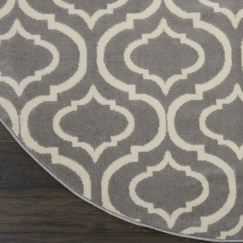 5' Gray Round Moroccan Power Loom Area Rug Photo 8
