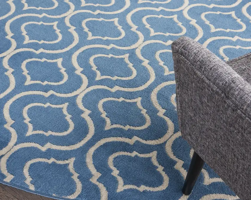 8' Gray Round Moroccan Power Loom Area Rug Photo 9