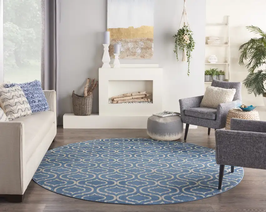 8' Gray Round Moroccan Power Loom Area Rug Photo 6