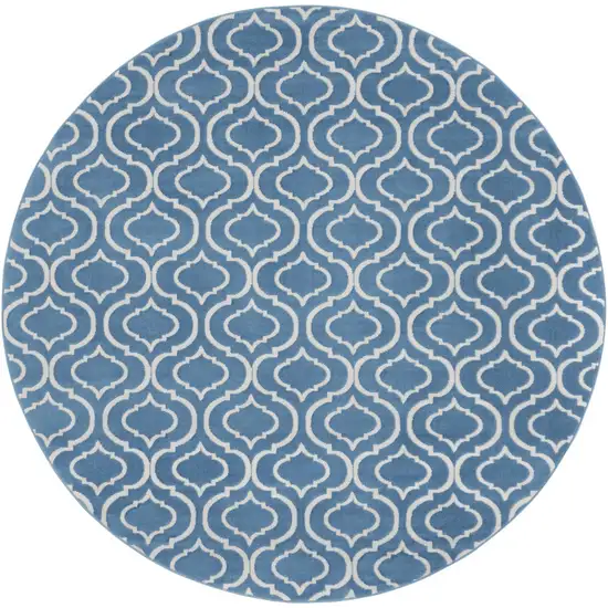 8' Gray Round Moroccan Power Loom Area Rug Photo 4