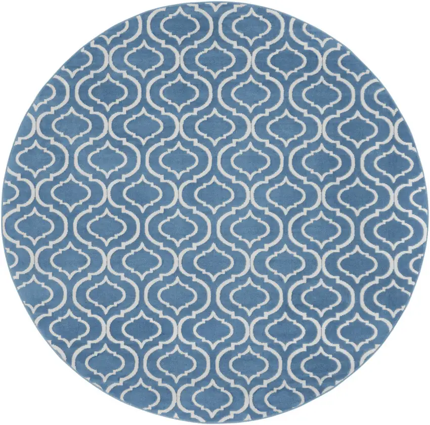 8' Gray Round Moroccan Power Loom Area Rug Photo 4