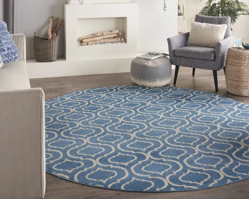 8' Gray Round Moroccan Power Loom Area Rug Photo 5