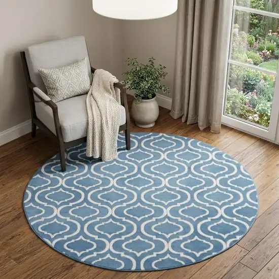 5' Gray Round Moroccan Power Loom Area Rug Photo 1