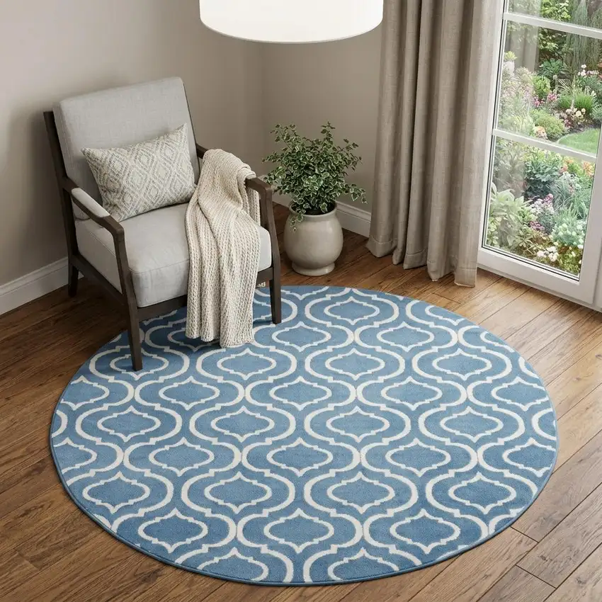 5' Gray Round Moroccan Power Loom Area Rug Photo 1