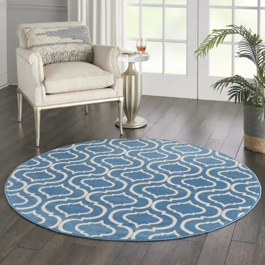5' Gray Round Moroccan Power Loom Area Rug Photo 6