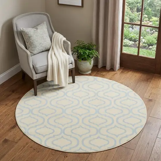 5' Gray Round Moroccan Power Loom Area Rug Photo 1