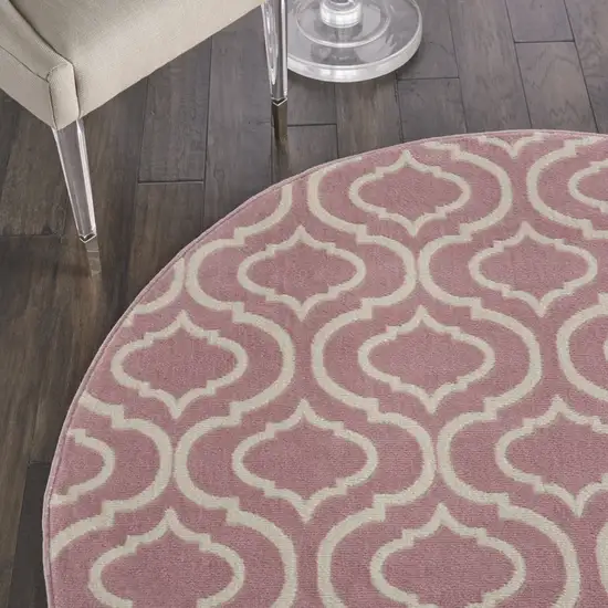 5' Gray Round Moroccan Power Loom Area Rug Photo 4