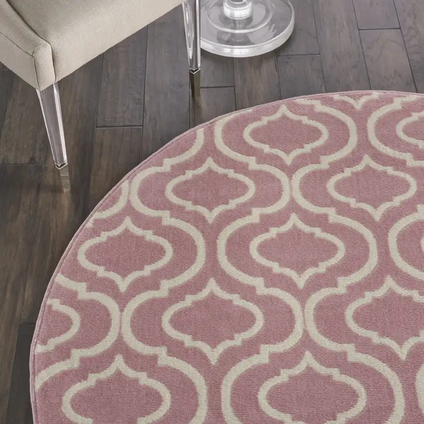 5' Gray Round Moroccan Power Loom Area Rug Photo 4
