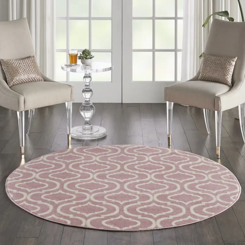 5' Gray Round Moroccan Power Loom Area Rug Photo 6